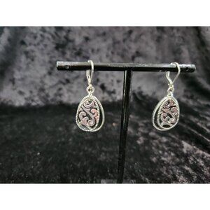 Napier Silver-Tone Teardrop Jet Earrings With Ornate Scroll Design